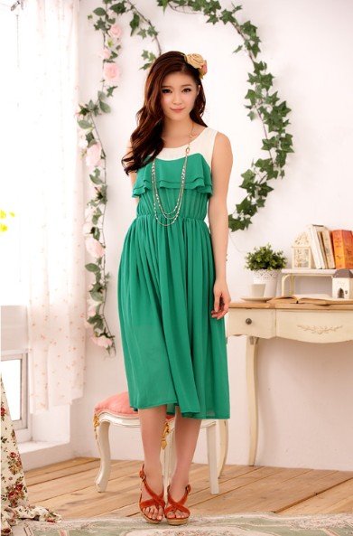 (Shipping Free!!) Summer Silk  Dress/ Japan Ruffles Style Dress/Elastic Dress 3802