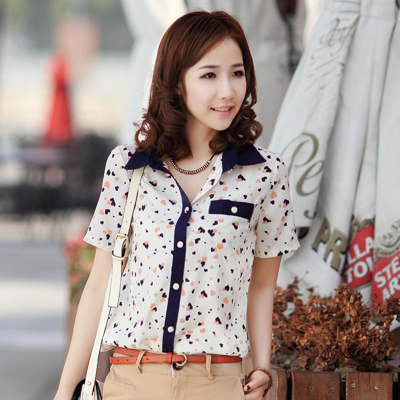 shirt dress 2012 patchwork haircord chiffon loose short-sleeve gradient chiffon top shirt, blouse, t-shirts with short sleeves