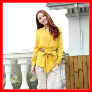 Shirt top lovers spring long-sleeve female ol elegant slim female all-match plus size plaid polka dot  Free delivery