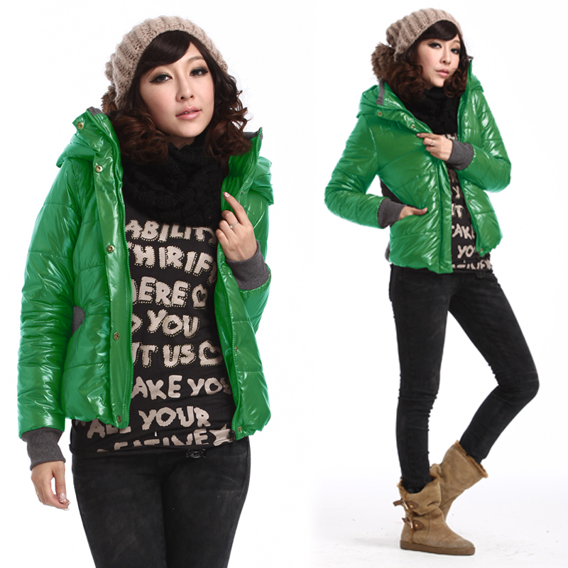 shirts for women 2012 2012 autumn and winter new arrival solid color hooded wadded jacket glossy outerwear 3819
