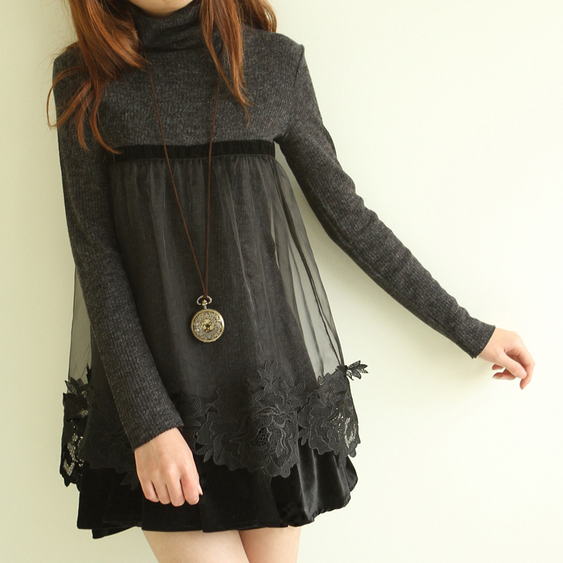 shoes woman 2013 2012 autumn and winter new Korean version of women high collar lace crochet stitching bottoming sweater