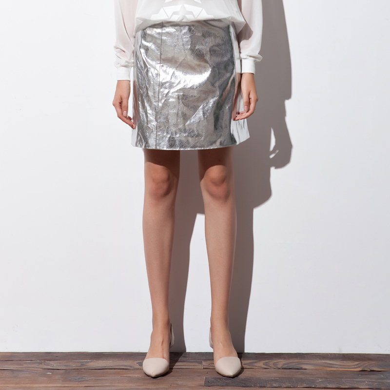 Shop front row silver faux leather skirt a short skirt female