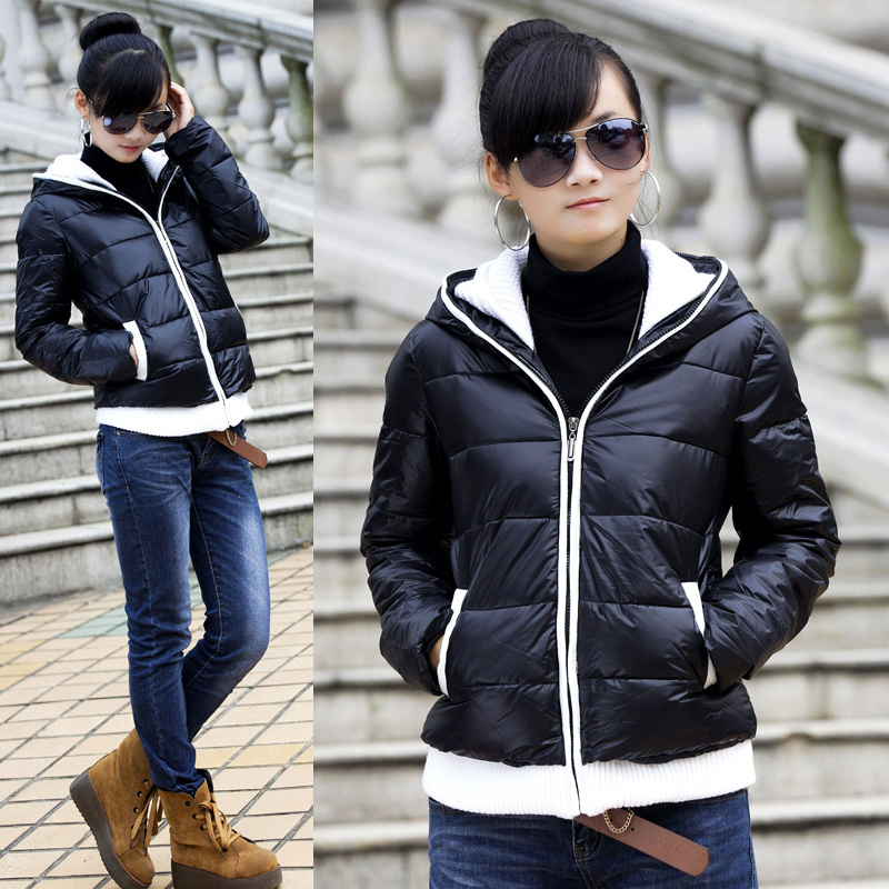 Short design down coat female 2012 autumn and winter down coat female thickening slim solid color hooded