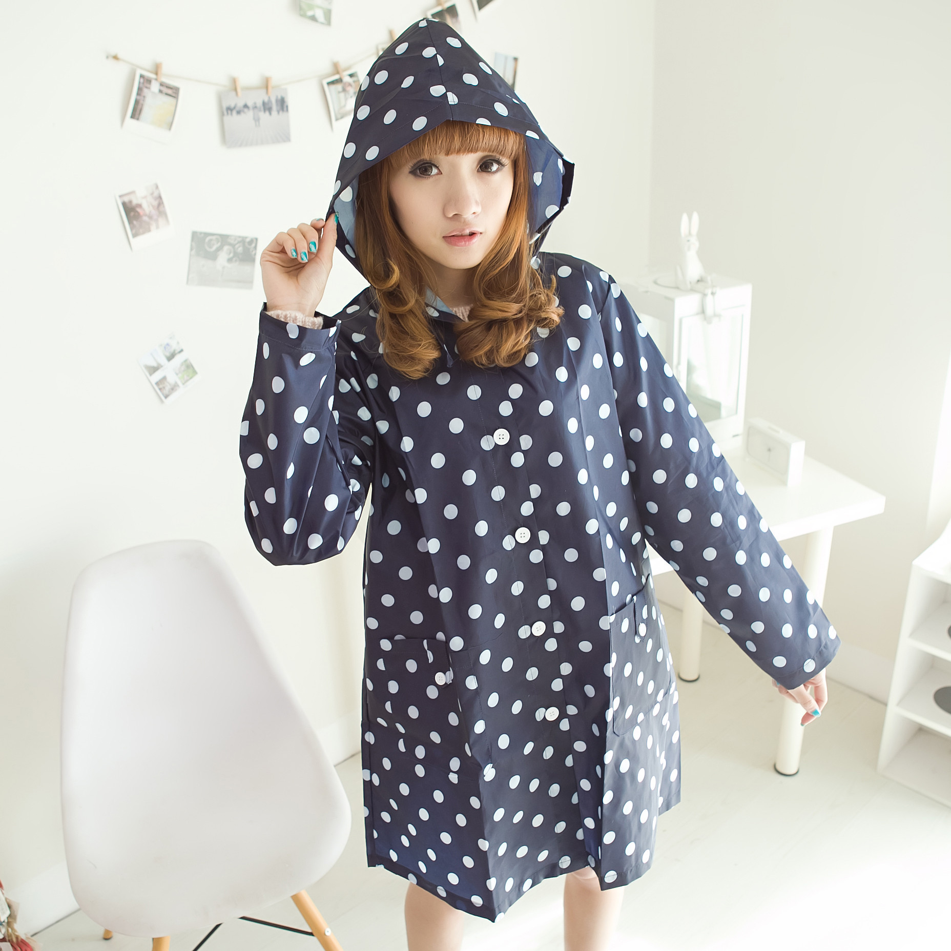 Short design fashion blue big white bicycle electric bicycle trench raincoat poncho