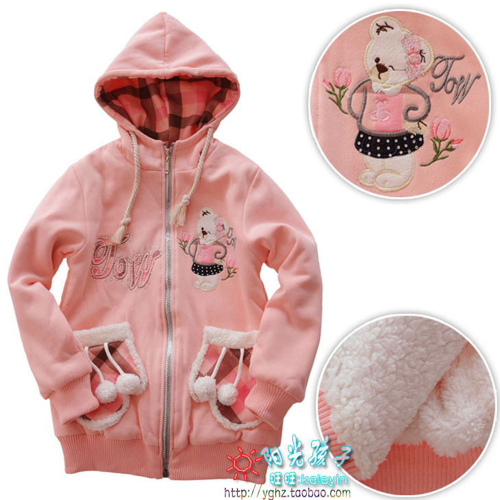 Short in size girls clothing zipper cardigan cotton-padded jacket cotton-padded jacket polar fleece fabric thickening thermal