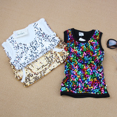 Short in size summer paillette vest girls clothing free shipping