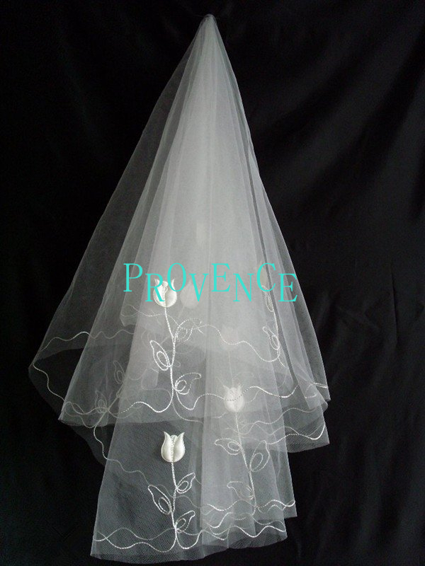 Short Lace Ivory Multi-Layer Rose Lace Edge Bridal Veils  1222