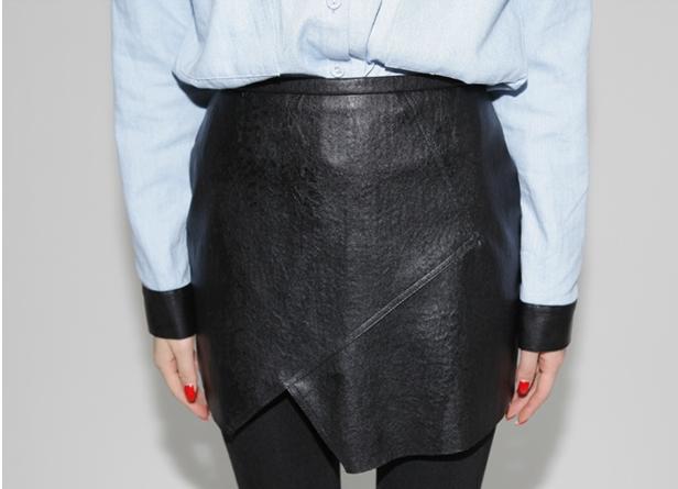 Short leather skirt bust skirt slim hip PU leather short skirt step irregular skirt