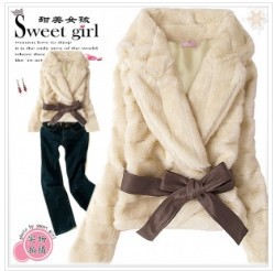 Short Rabbit Hair Apricot Coat Belted  free shippingJR002