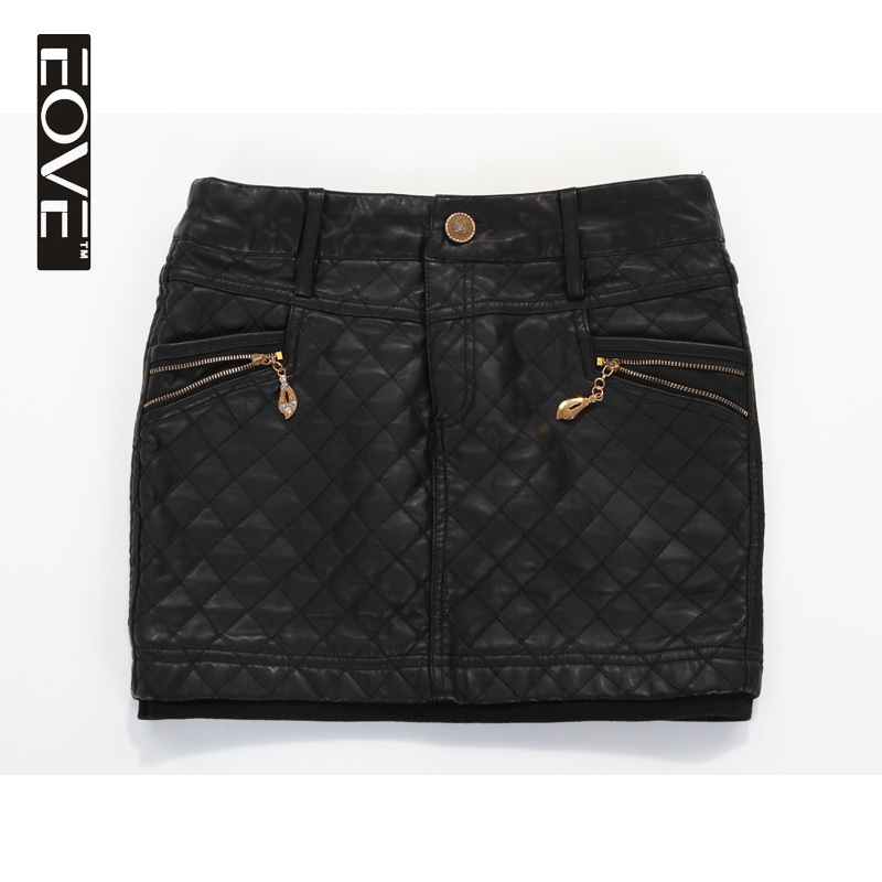 Short skirt autumn and winter leather skirt bust skirt short skirt slim hip autumn and winter slim hip skirt plus cotton leather