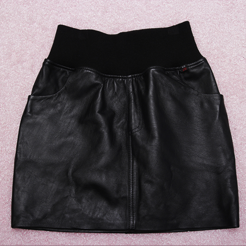 Short skirt leather skirt genuine leather bust skirt patchwork chiffon sheds miniskirt sexy leather short skirt