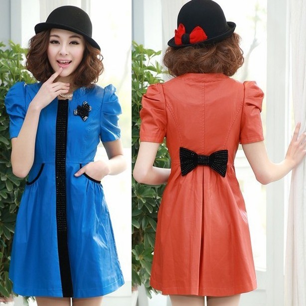 Short-sleeve 2013 spring one-piece dress summer leather skirt leather skirt one-piece one piece leather skirt one-piece dress