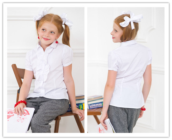 Short sleeve girl blouse/ Girls' school shirt/ Teenage uniform/ 4 sizes: M, L, XL, XXL for 5-14 years Girls