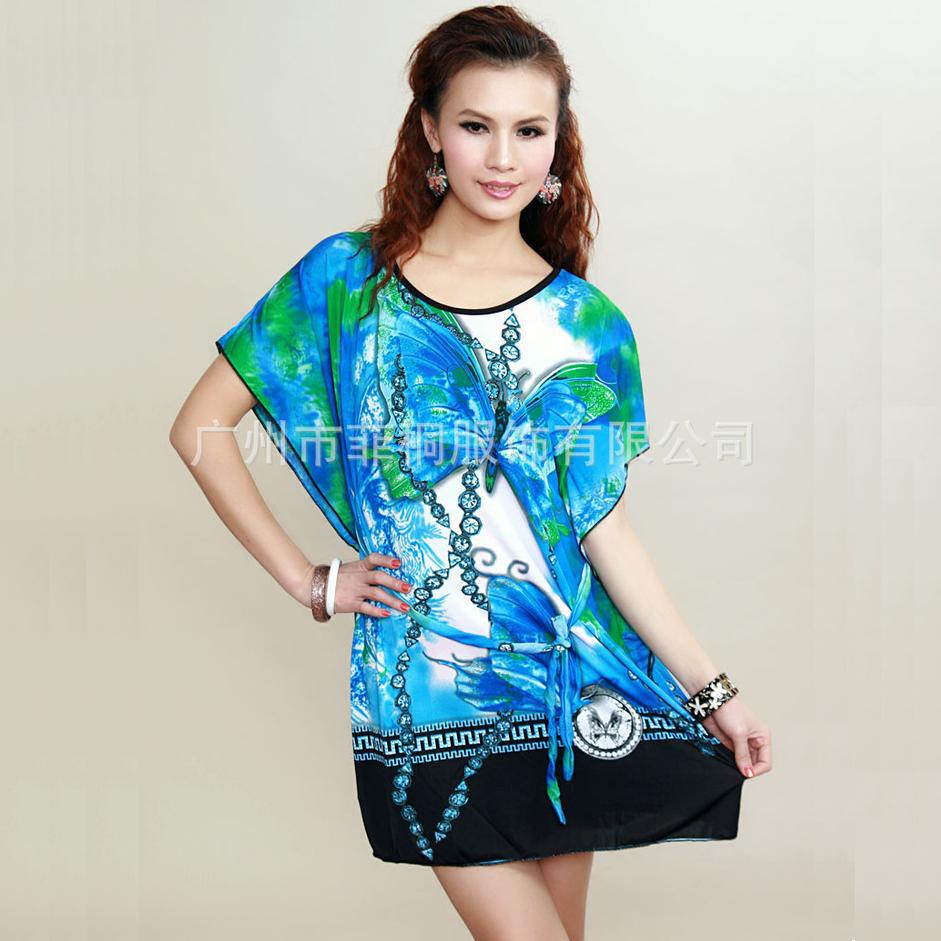Short Sleeve O-Neck Butterfly Floral Printed Ruffles Stripes dots Ladies' Big Plus Size Geometry Strapless Dress RD0019C