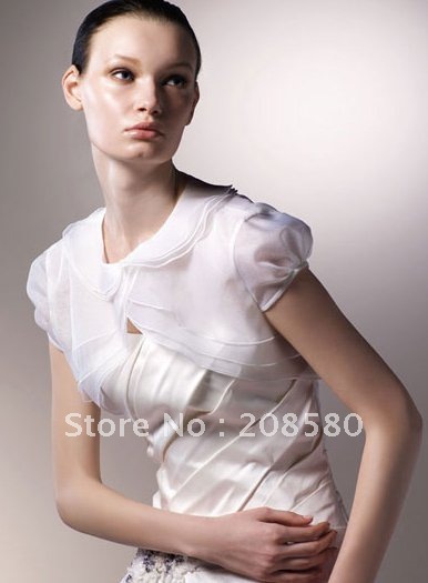 Short Sleeve Tiered Organza Free Shipping White Bridal Wedding Jackets Bolero J11