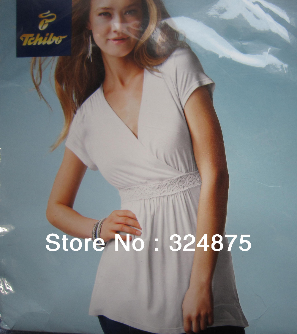 Short sleeve V-neck belted maternity T shirt babydoll nursing top nursing sleep top