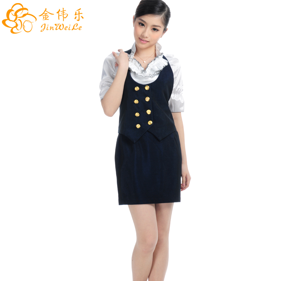 short sleeve white shirt and vest and short skirt set hair beauty salon hotel restaurant waitress receptionist uniform