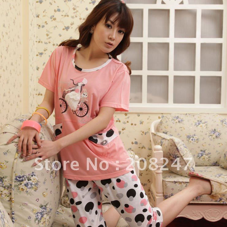 Short sleeve women's 100% cotton sleepwear lounge set