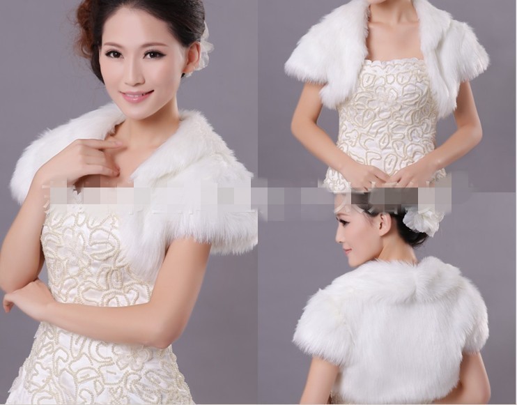 Short Sleeves White Winter Bridal Wraps Wedding Faux Fur Bolero/Jacket for Dresses