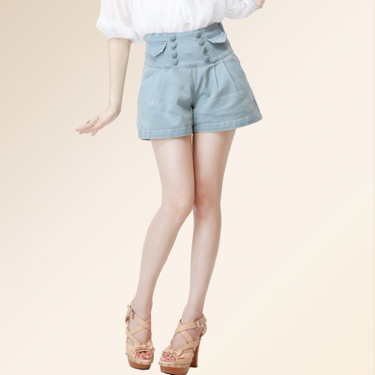Shorts 2012 spring and summer women's denim slim double breasted high waist shorts