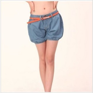 Shorts shorts mid waist loose thin light blue buttons denim bloomers pumpkin pants plus size female