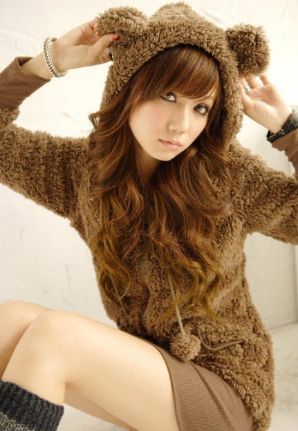 Shuge Wholesale Hot Sale Sweety Rabbit Ears Hoodies Coats Velvet Long Coat Coffee Overcoats 32% Discount Free Shipping JR0001-1