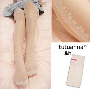 Side eyelash lace little ivory wave point stockings through meat panty hose