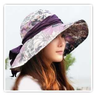 Siggi beautiful print silk scarf ol hat female summer sunbonnet sun hat large-brimmed hat beach cap