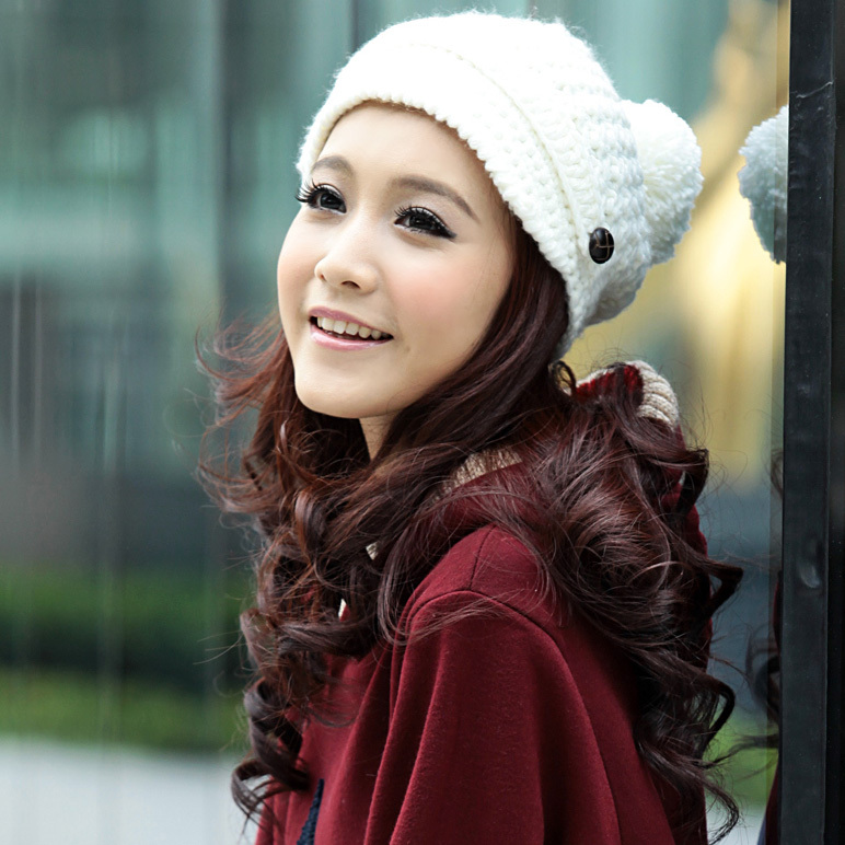 Siggi sphere solid color hat wood button female winter autumn and winter knitted hat knitted winter hat millinery