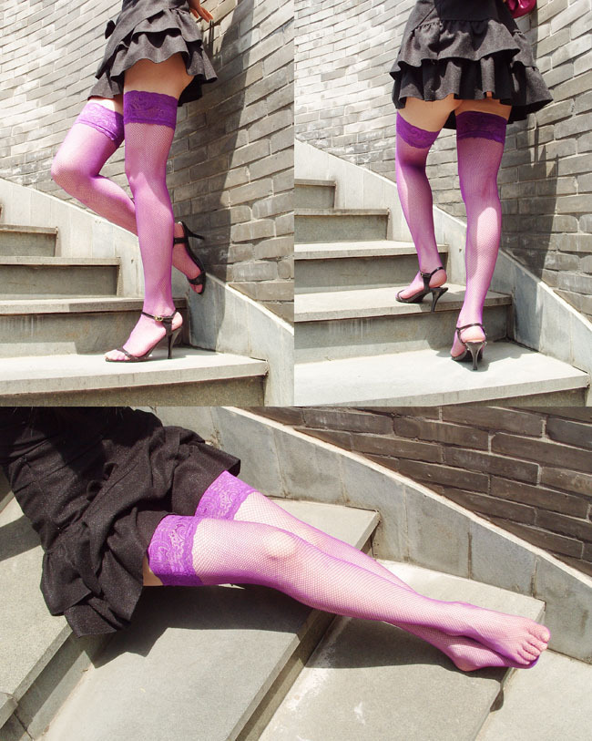 Silica gel slip-resistant Purple lace decoration mesh stockings