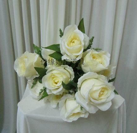 Silk flower silk flower 10 rose milky white wedding props wedding supplies