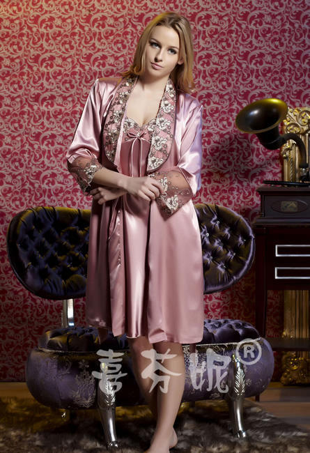 Silk pajamas cute Lace Shawl silk sleepwear women nightgown Size M L XL #1224