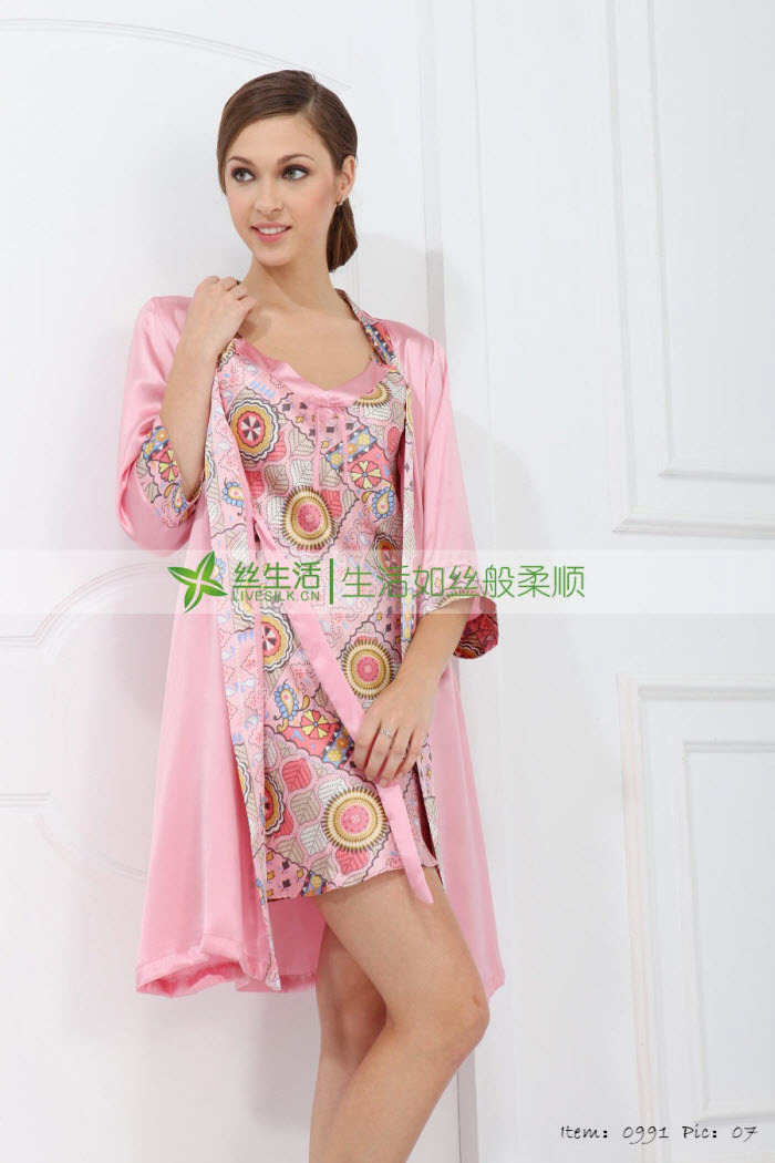 Silk sleep set women's silk spaghetti strap nightgown robe twinset mulberry silk plus size xxl