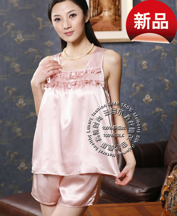 Silk sleepwear mulberry silk lounge silk vest shorts sleeve 8520