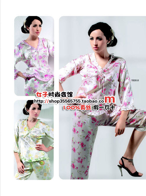 Silk sleepwear pants mulberry silk fashion print short-sleeve capris yr2010
