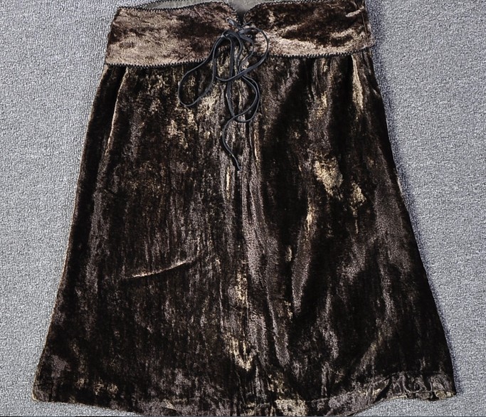 Silk velvet high waist genuine leather rope belt half-skirt