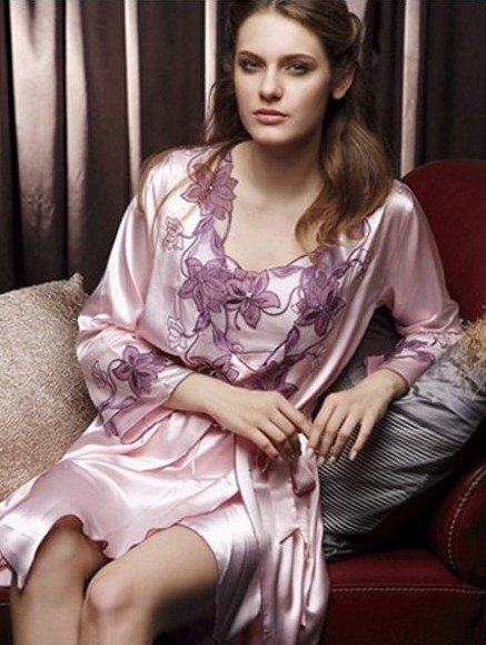 Silk Women's robe set ,Silk pajamas set ,Silk sleepwear set ,Women / Lady night gown & Free size