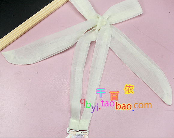 Silks and satins double layer stereo steps halter-neck chiffon big bow shoulder strap underwear belt beige chiffon