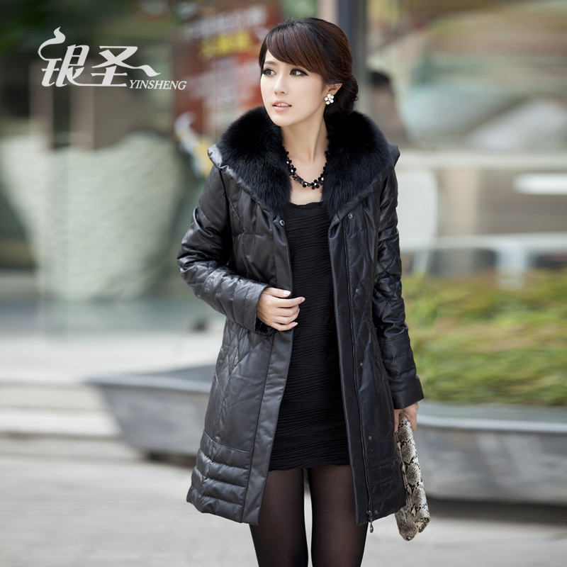 Silver 2012 winter fox fur genuine leather sheepskin long design down coat leather clothing