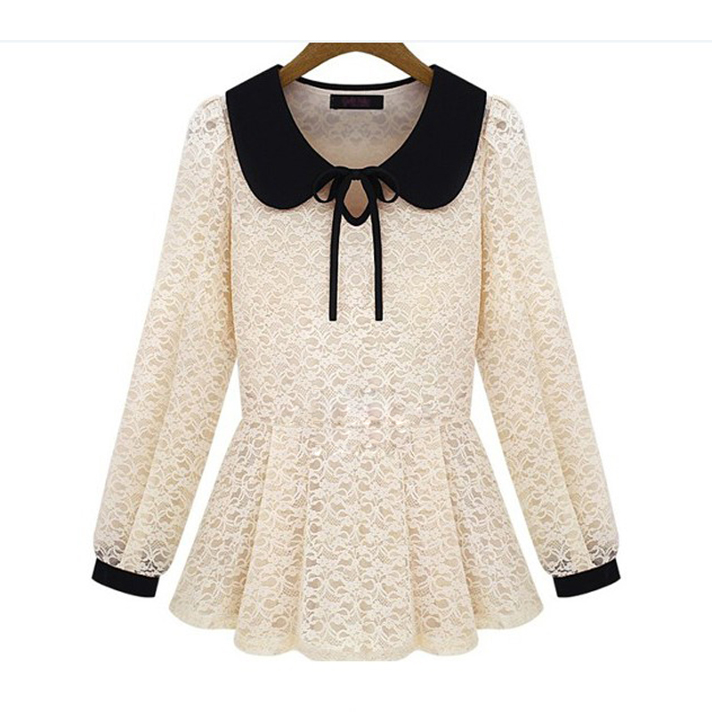 Silver after the spring 2013 sweet gentlewomen peter pan collar elegant cutout lace all-match shirt Free Shipping