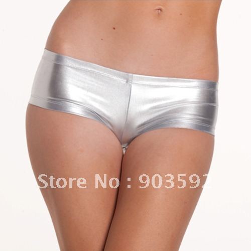 Silver faux leather tight super shorts lucence glue underwear women's boxer panties leather clothing