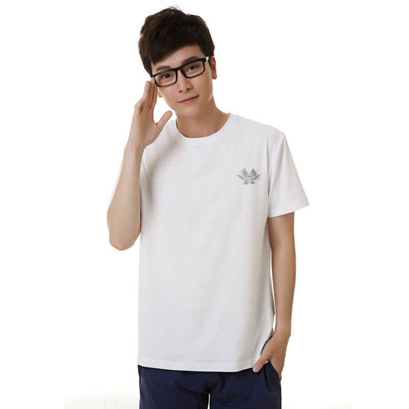 Simple and elegant solid color Men t-shirt loose comfortable 100% male cotton sleepwear lounge casual male t-shirt top