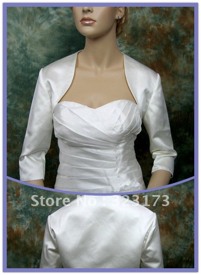 Simple Ivory 3/4 Sleeve Satin Wedding Party Bridal Bolero Jacket Shrug