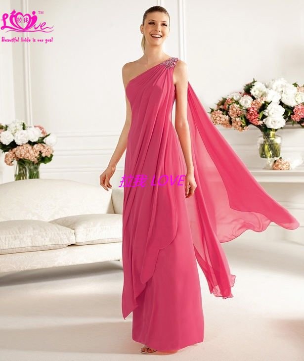 Simple one shoulder  Designer chiffon bead sequins floor party gown &evening dress dresses 2012