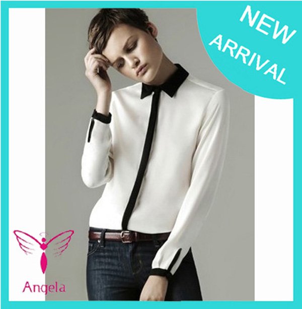 Simple & Plain Style  Women Small Collar Turndown Button-front See-through Long Sleeve Brand Shirts Blouse Tops WSH-017