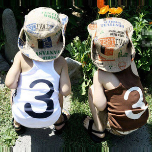 Simple print digital 3 ploughboys vest 100% children's cotton clothing male child 2012 summer