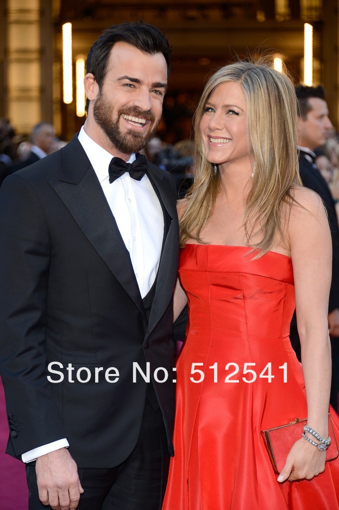 Simple Red Strapless Ball Gown Floor Length Sleeveless Taffeta Celebrity Dresses 2013 Oscar red carpet R-8