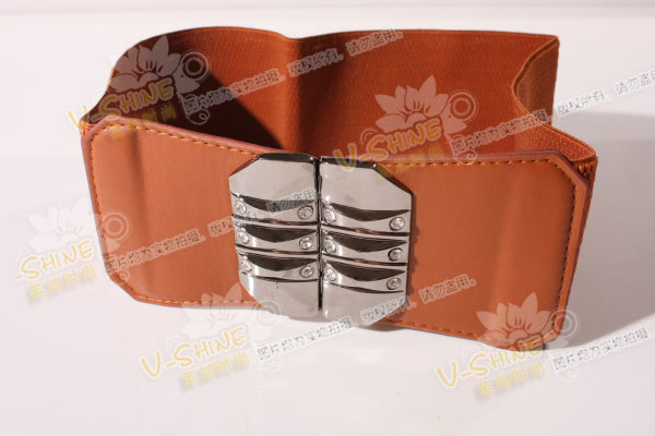 Simple rhinestone brown cummerbund vintage fashion belt female leather decoration elastic wide belt y899