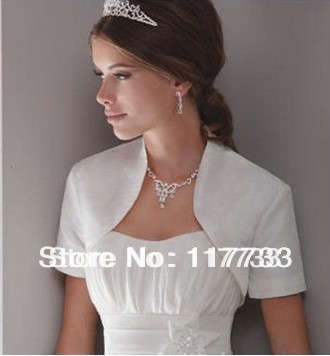 Simple Short Sleeve Satin 2013 Fashion High Neck Free Shipping Wedding Accessories Bridal Shawl Wrap Jacket Custom Made