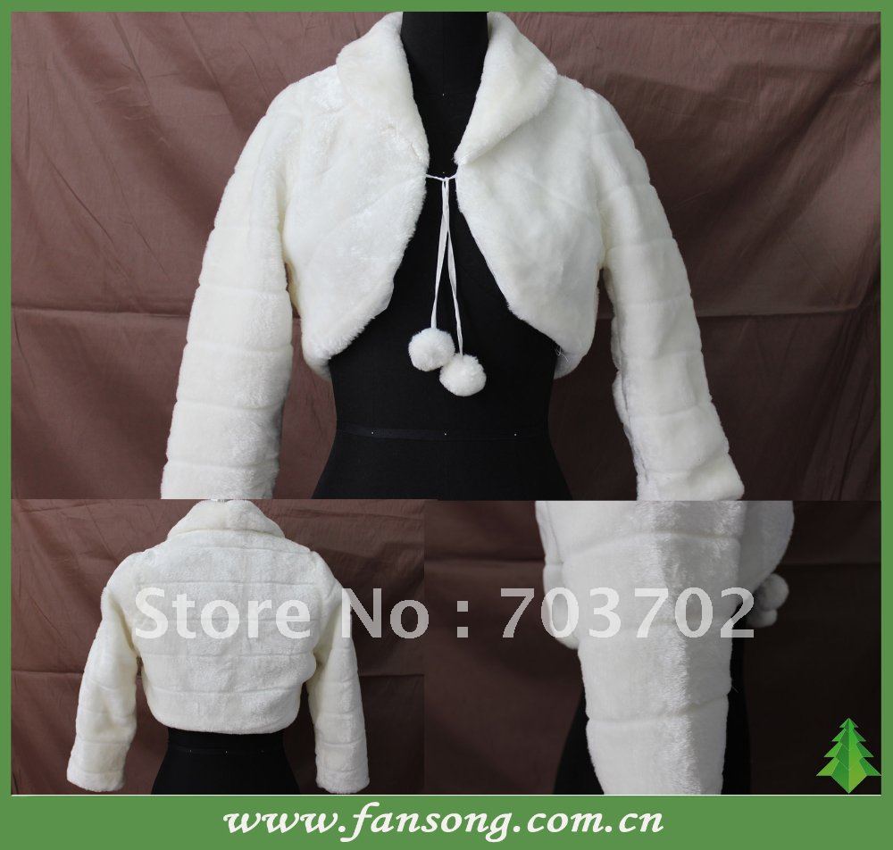 Simple  white fur wedding jacket